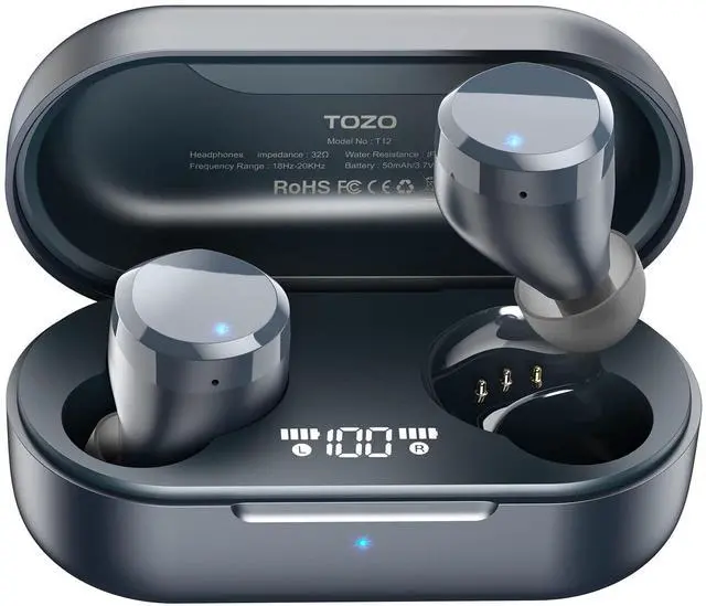 Main image of TOZO T12 Wireless Earbuds ENC Noise Cancellation Bluetooth In-Ear Headphones with LED Digital Display Charger Case, Blue (Refurbished)