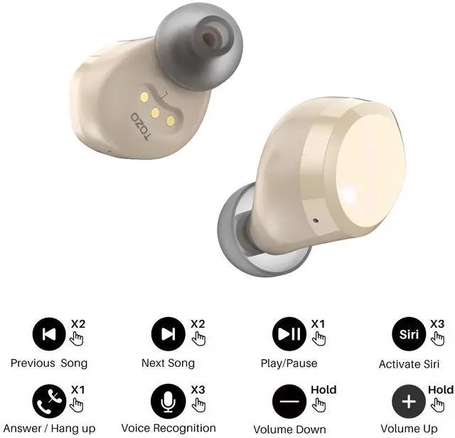 Alt view image 7 of 7 - TOZO T12 Wireless Earbuds ENC Noise Cancellation Bluetooth In-Ear Headphones with LED Digital Display Charger Case, Champagne (Refurbished)
