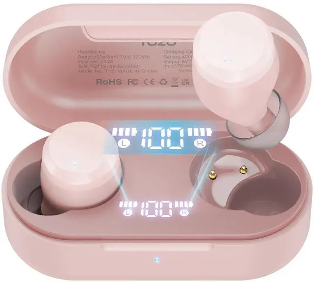 Main image of TOZO T12 Mini Wireless Earbuds ENC Noise Cancellation Bluetooth In-Ear Headphones with LED Digital Display Charger Case, Matte Pink (Refurbished)