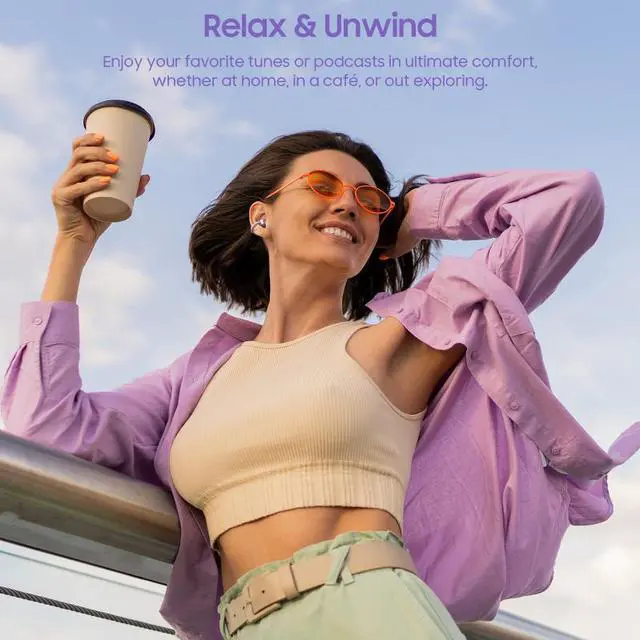 Alt view image 6 of 7 - TOZO OpenOrb Bluetooth 5.4 Wireless Earbuds Clip on, Open Ear Listen in Comfort Headphones Up to 24H Playtime Headset, Purple