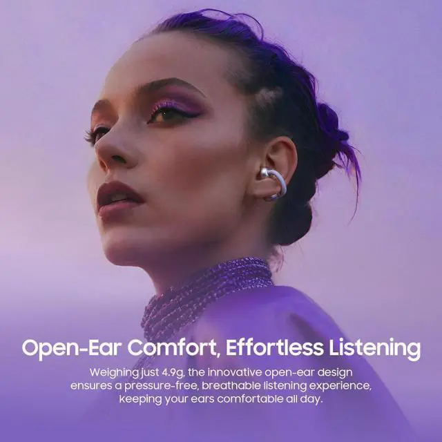 Alt view image 3 of 7 - TOZO OpenOrb Bluetooth 5.4 Wireless Earbuds Clip on, Open Ear Listen in Comfort Headphones Up to 24H Playtime Headset, Purple