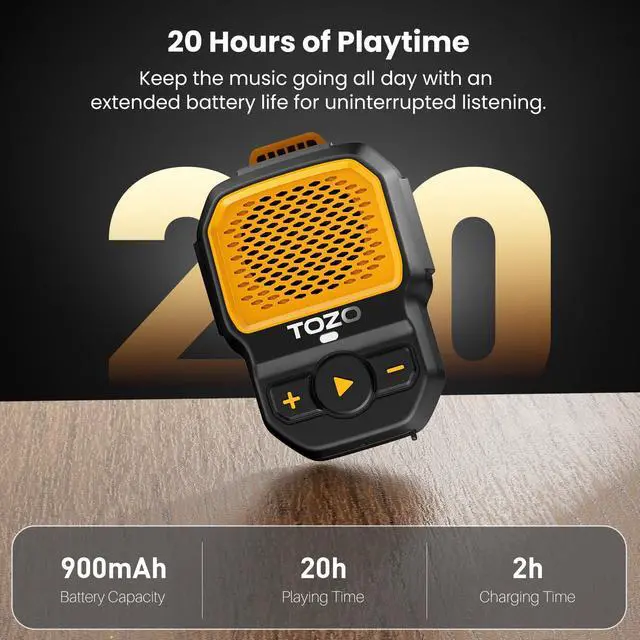 Alt view image 6 of 7 - TOZO PM1 Bluetooth 5.4 Speaker Clip-on Wearable Wireless Speaker 20H Playtime