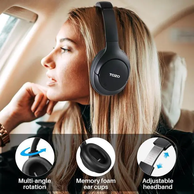 Alt view image 7 of 7 - TOZO HT2 Bluetooth Over Ear Headset Wireless Hybrid Active Noise Cancelling Headphones, 60H Playtime, Hi-Res Audio, Comfort Fit Ear Cups, Black (Refurbished)