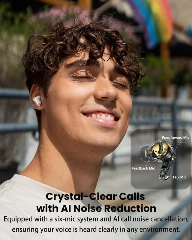 Alt view image 6 of 7 - TOZO NC20 Pro Active Noise Cancelling Wireless Earbuds with Smart Touch Screen, LDAC Hi-Res Audio, Stereo Bass, 6 Mics AI Call Ear Buds, 80H Playtime, IPX8 Waterproof, 32 EQ via App, Wireless Charging