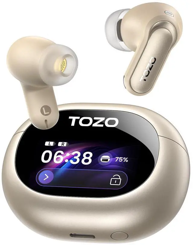 Main image of TOZO NC20 Pro Active Noise Cancelling Wireless Earbuds with Smart Touch Screen, LDAC Hi-Res Audio, Stereo Bass, 6 Mics AI Call Ear Buds, 80H Playtime, IPX8 Waterproof, 32 EQ via App, Wireless Charging