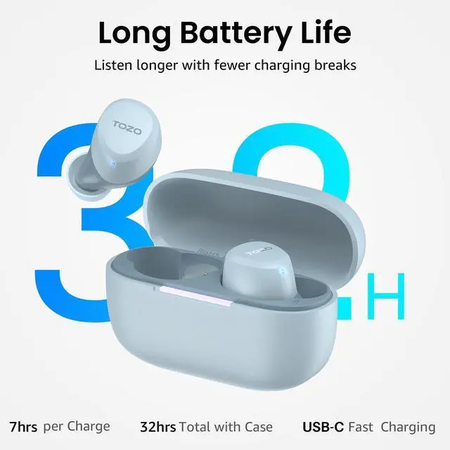 Alt view image 4 of 7 - TOZO A1 Wireless Earbuds Bluetooth 5.3 in Ear Headphones, Support AI Smart APP EQ Setting 32 Hours Playtime with Charging Case, Light Blue