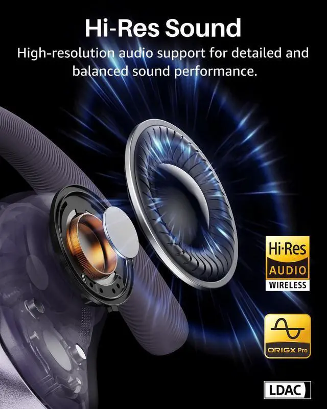 Alt view image 3 of 7 - TOZO X2 Pro Smart Open Ear Earbuds with AI Assistant & Translates, LCD Digital Touch Screen, Dual-Axis Adjustment, Motion/Voice Control, IPX7 Waterproof Bluetooth 6.0 Headphones, Titanium Black