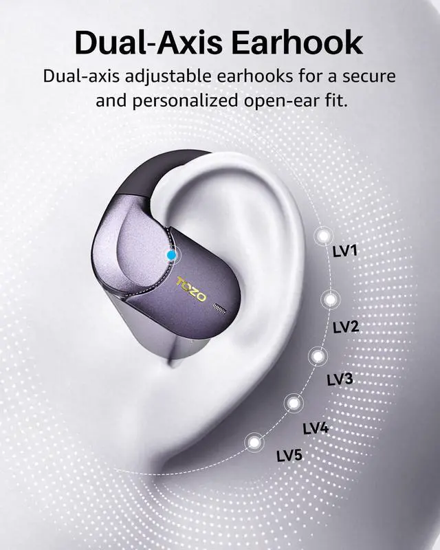 Alt view image 6 of 7 - TOZO X2 Pro Smart Open Ear Earbuds with AI Assistant & Translates, LCD Digital Touch Screen, Dual-Axis Adjustment, Motion/Voice Control, IPX7 Waterproof Bluetooth 6.0 Headphones, Titanium Black
