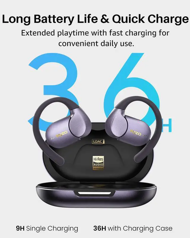 Alt view image 7 of 7 - TOZO X2 Pro Smart Open Ear Earbuds with AI Assistant & Translates, LCD Digital Touch Screen, Dual-Axis Adjustment, Motion/Voice Control, IPX7 Waterproof Bluetooth 6.0 Headphones, Titanium Black