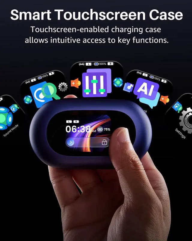 Alt view image 7 of 7 - TOZO X2 Pro Smart Open Ear Earbuds with AI Assistant & Translates, LCD Digital Touch Screen, Dual-Axis Adjustment, Motion/Voice Control, IPX7 Waterproof Bluetooth 6.0 Headphones, Metallic Blue