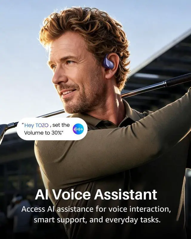 Alt view image 3 of 7 - TOZO X2 Pro Smart Open Ear Earbuds with AI Assistant & Translates, LCD Digital Touch Screen, Dual-Axis Adjustment, Motion/Voice Control, IPX7 Waterproof Bluetooth 6.0 Headphones, Metallic Blue