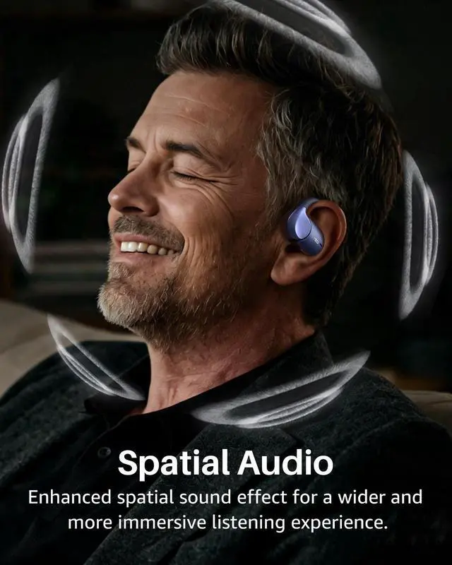 Alt view image 4 of 7 - TOZO X2 Pro Smart Open Ear Earbuds with AI Assistant & Translates, LCD Digital Touch Screen, Dual-Axis Adjustment, Motion/Voice Control, IPX7 Waterproof Bluetooth 6.0 Headphones, Metallic Blue