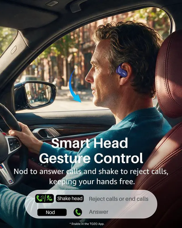 Alt view image 2 of 7 - TOZO X2 Pro Smart Open Ear Earbuds with AI Assistant & Translates, LCD Digital Touch Screen, Dual-Axis Adjustment, Motion/Voice Control, IPX7 Waterproof Bluetooth 6.0 Headphones, Metallic Blue
