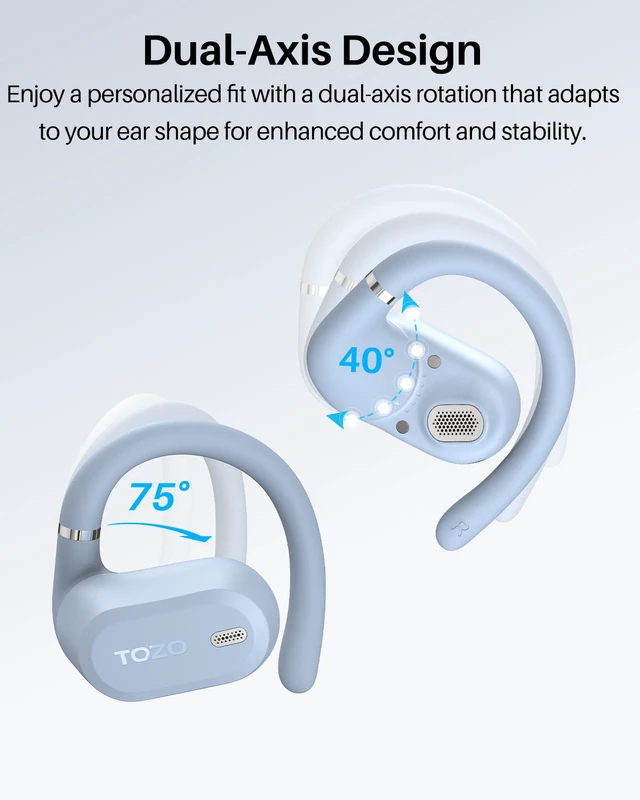Alt view image 2 of 7 - TOZO OpenWear Bluetooth Headset with APP AI Translation Real Time 145+ Languages, Open Ear Earbuds, 60H Battery with Smart Display Charger Case Headphones Comfort, Blue