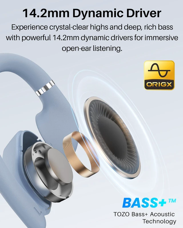 Alt view image 3 of 7 - TOZO OpenWear Bluetooth Headset with APP AI Translation Real Time 145+ Languages, Open Ear Earbuds, 60H Battery with Smart Display Charger Case Headphones Comfort, Blue