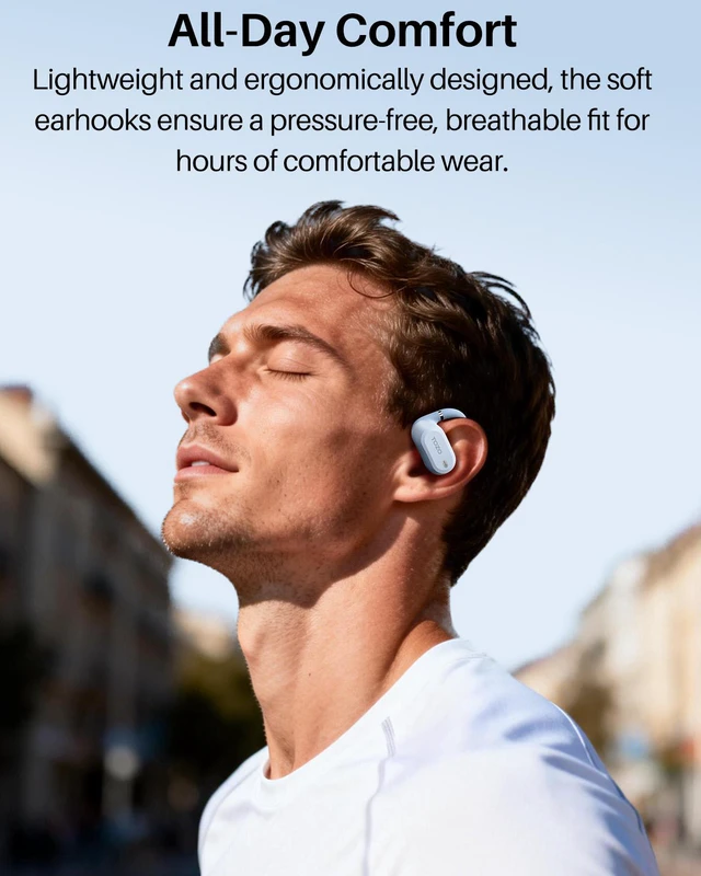 Alt view image 7 of 7 - TOZO OpenWear Bluetooth Headset with APP AI Translation Real Time 145+ Languages, Open Ear Earbuds, 60H Battery with Smart Display Charger Case Headphones Comfort, Blue