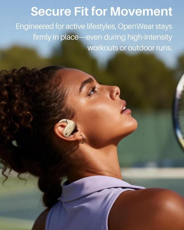 Alt view image 3 of 7 - TOZO OpenWear Bluetooth Headset with APP AI Translation Real Time 145+ Languages, Open Ear Earbuds, 60H Battery with Smart Display Charger Case Headphones Comfort, Khaki