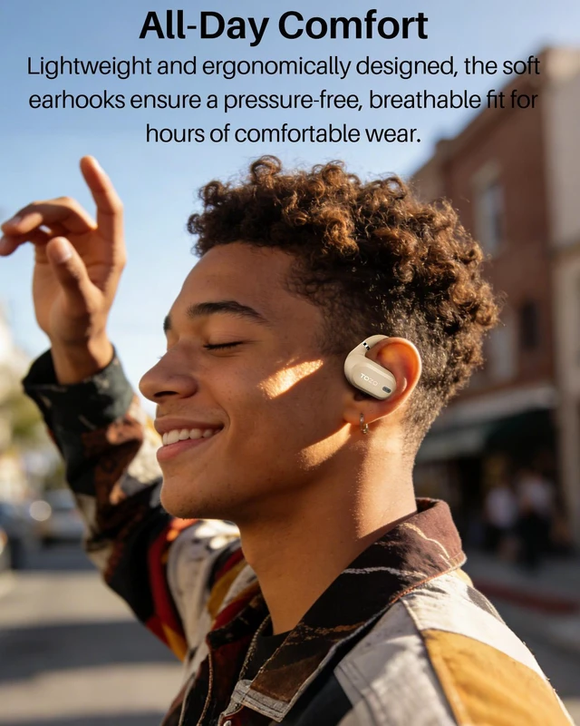 Alt view image 4 of 7 - TOZO OpenWear Bluetooth Headset with APP AI Translation Real Time 145+ Languages, Open Ear Earbuds, 60H Battery with Smart Display Charger Case Headphones Comfort, Khaki