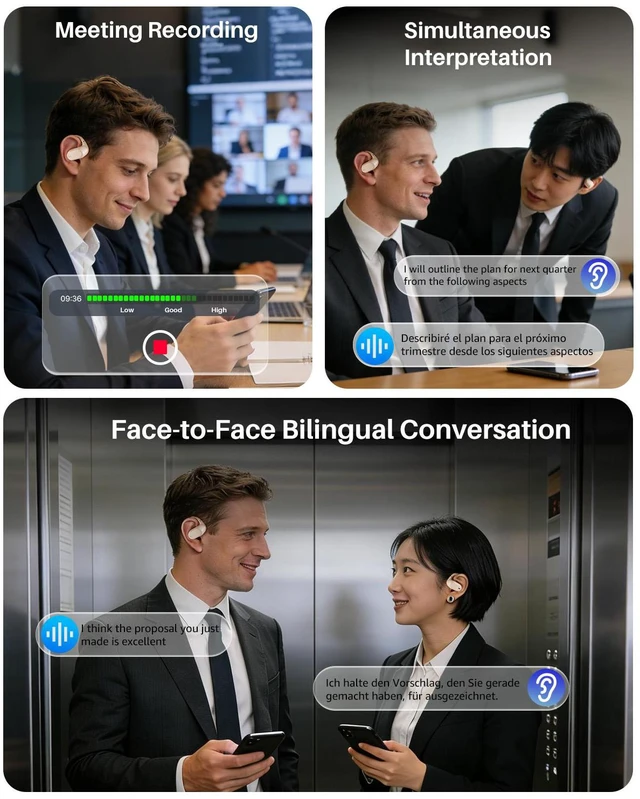 Alt view image 5 of 7 - TOZO OpenWear Bluetooth Headset with APP AI Translation Real Time 145+ Languages, Open Ear Earbuds, 60H Battery with Smart Display Charger Case Headphones Comfort, Khaki