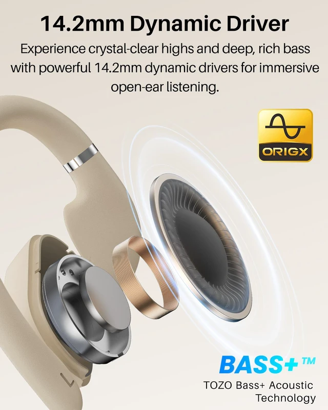 Alt view image 6 of 7 - TOZO OpenWear Bluetooth Headset with APP AI Translation Real Time 145+ Languages, Open Ear Earbuds, 60H Battery with Smart Display Charger Case Headphones Comfort, Khaki