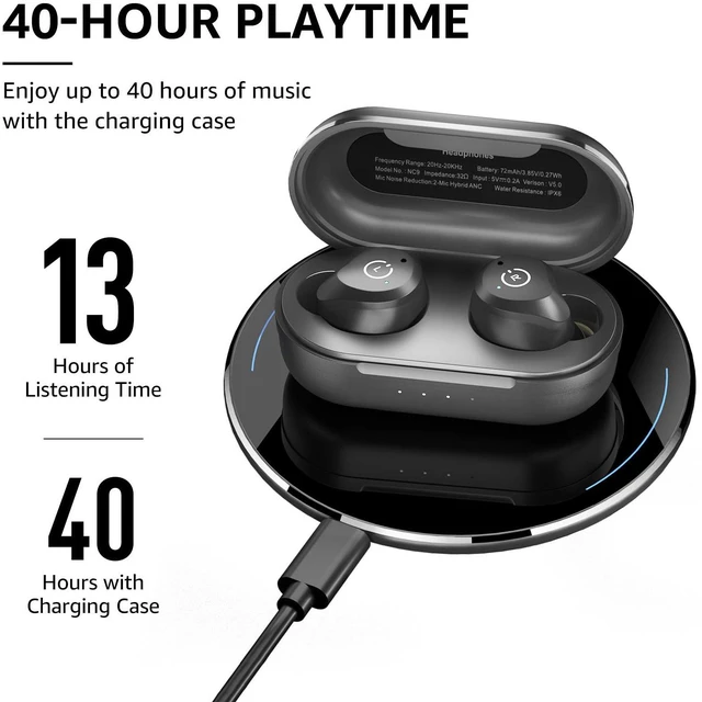 Alt view image 7 of 7 - TOZO NC9 Wireless Earbuds Hybrid Active Noise Cancelling, Bluetooth in Ear Headphones, IPX8 Waterproof Stereo Earphones, Immersive Sound Premium Deep Bass Headset, Black