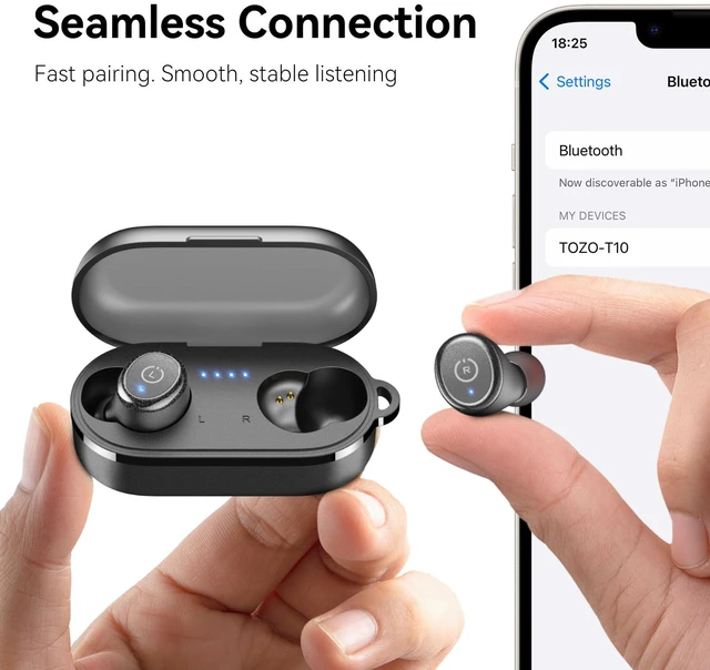 Alt view image 7 of 7 - TOZO T10 Wireless Earbuds Powerful Bass Stereo 55H Battery with Charging Case, App Customize EQ, IPX8 Waterproof, Bluetooth 5.3 Headphones Black (Refurbished)