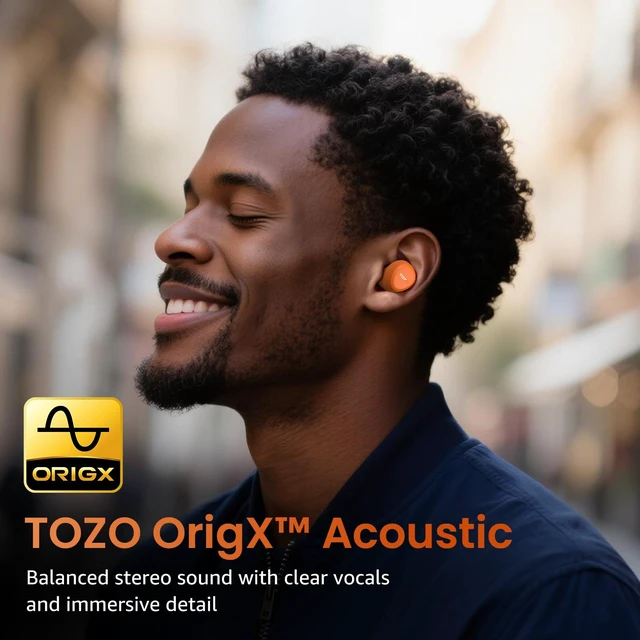 Alt view image 6 of 7 - TOZO A1 Wireless Earbuds Mini Light Weight in Ear Bluetooth Headphones, IPX5 Waterproof, Immersive Premium Sound Bass Stereo Headset with Charging Case, 32 EQ via App, Orange