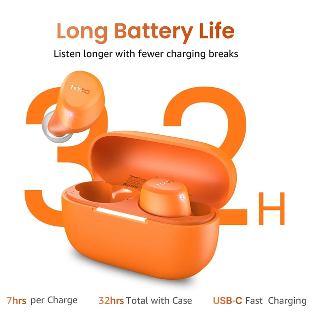 Alt view image 2 of 7 - TOZO A1 Wireless Earbuds Mini Light Weight in Ear Bluetooth Headphones, IPX5 Waterproof, Immersive Premium Sound Bass Stereo Headset with Charging Case, 32 EQ via App, Orange
