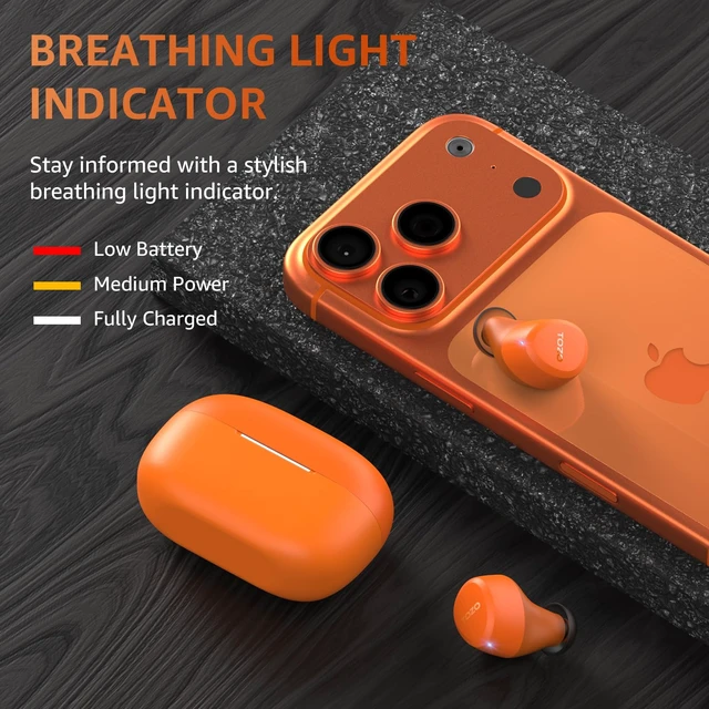 Alt view image 5 of 7 - TOZO A1 Wireless Earbuds Mini Light Weight in Ear Bluetooth Headphones, IPX5 Waterproof, Immersive Premium Sound Bass Stereo Headset with Charging Case, 32 EQ via App, Orange