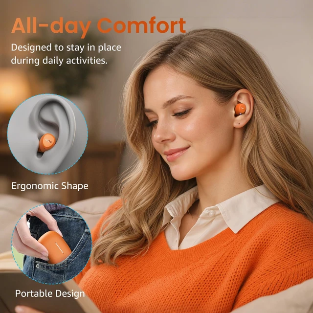 Alt view image 7 of 7 - TOZO A1 Wireless Earbuds Mini Light Weight in Ear Bluetooth Headphones, IPX5 Waterproof, Immersive Premium Sound Bass Stereo Headset with Charging Case, 32 EQ via App, Orange