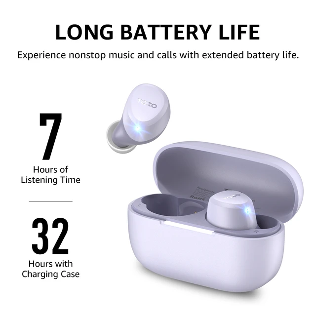 Alt view image 5 of 7 - TOZO A1 Wireless Earbuds Mini Light Weight in Ear Bluetooth Headphones, IPX5 Waterproof, Immersive Premium Sound Bass Stereo Headset with Charging Case, 32 EQ via App, Purple