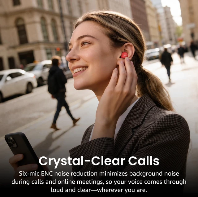 Alt view image 7 of 7 - TOZO NC9 Hybrid Active Noise Cancelling Wireless Earbuds 60H, LED Display, 6 Mics ENC Clear Call Headphones IPX8 Waterproof, 32 EQs via APP, Comfort Fit Ear Buds, Red