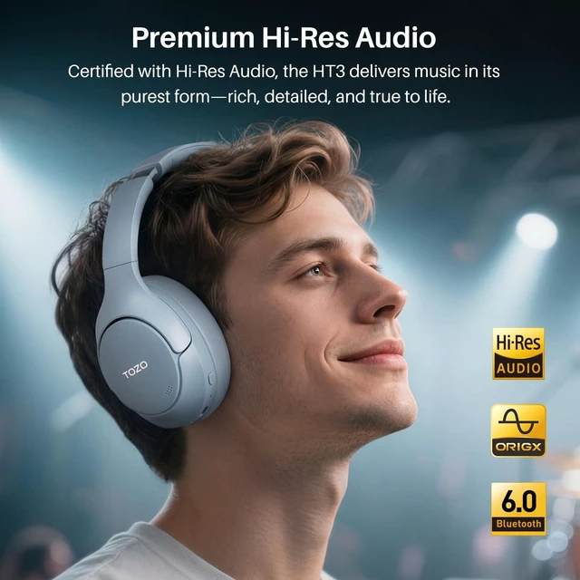 Alt view image 2 of 7 - TOZO HT3 Hybrid Noise Cancelling Headphones, 90H Playtime Wireless Over Ear Bluetooth Headset, Spatial Audio AI Chat with 5 Mics, Supports Dual Connection and USB-C Input, with 32 EQ Music Modes, Blue