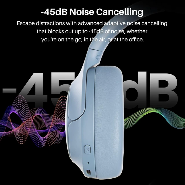 Alt view image 3 of 7 - TOZO HT3 Hybrid Noise Cancelling Headphones, 90H Playtime Wireless Over Ear Bluetooth Headset, Spatial Audio AI Chat with 5 Mics, Supports Dual Connection and USB-C Input, with 32 EQ Music Modes, Blue