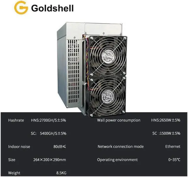 Alt view image 5 of 7 - Goldshell HS5 2700GH/s 5400GH/s HNS or 5400GH/s 1500W SC Mining Machine Miner Home Riching