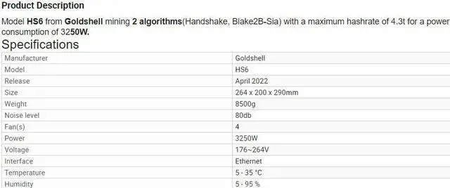 Alt view image 2 of 6 - Goldshell HS6 4.3T 3250w  HNS Miner Siacoin Miner Upgraded Version from HS5