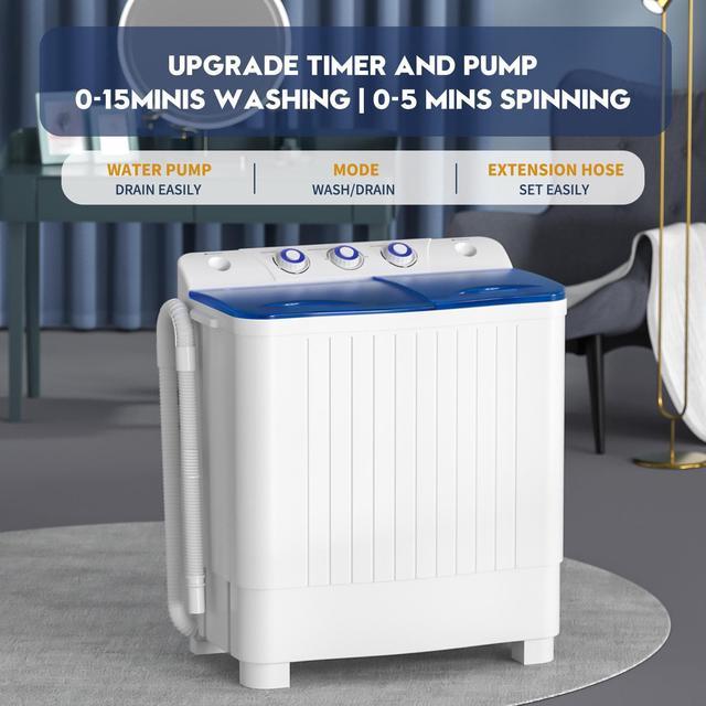 Auertech Portable Washing Machine, 20lbs Mini Twin Tub Washer Compact  Laundry Machine with Built-in Gravity Drain Time Control, Semi-automatic  12lbs Washer 8lbs Spinner for Dorms, Apartments, RVs