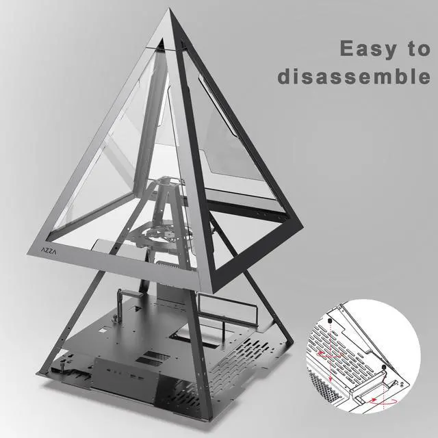 Alt view image 3 of 7 - AZZA PYRAMID 804L / PCIE 3.0 included / Gaming / CNC ATX Case / tempered glass / Aluminum Frame / Type-C Port / 1x120mm ARGB fan included