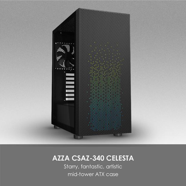Alt view image 2 of 8 - AZZA CELESTA 340F / Gaming / ATX Mid Tower/ Tempered Glass / Black / Steel / Plastic / ARGB Panel / 1 x 120mm fan included