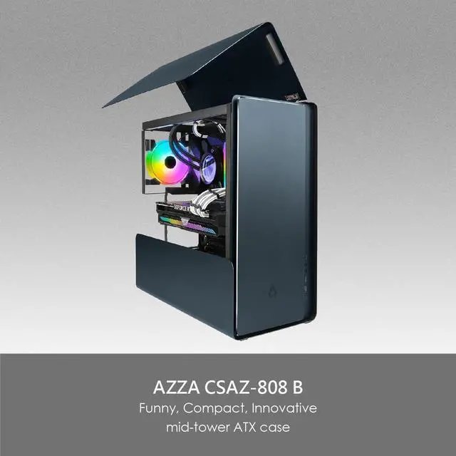 Alt view image 3 of 7 - AZZA 808B-M / Gaming / CNC ATX Case / Black / Aluminum / Steel / additional mesh airflow panel / 1 x 120 mm ARGB fan included / Type-C Port