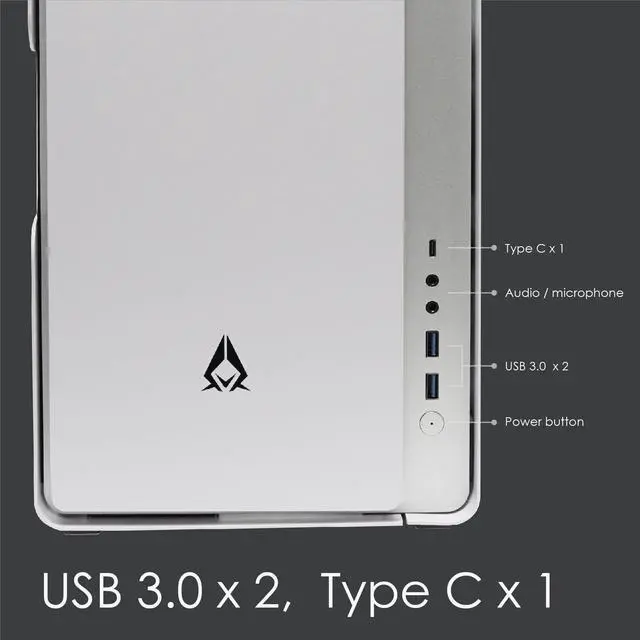 Alt view image 5 of 7 - AZZA 808W-M / Gaming / CNC ATX Case  /  White / Aluminum / Steel / additional mesh airflow panel / 1 x 120 mm ARGB fan included / Type-C Port