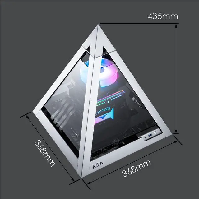 Alt view image 5 of 6 - AZZA PYRAMID Mini 806 /  CNC Mini-ITX Case  / 4-Side Tempered Glass / Silver / Aluminum Frame / 1 x 120mm ARGB fan included