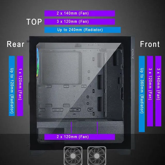 Alt view image 15 of 17 - AZZA HIVE 450 / Gaming / ATX Mid-Tower /  / Tempered Glass / Black / Steel / 1 x 120mm fan included