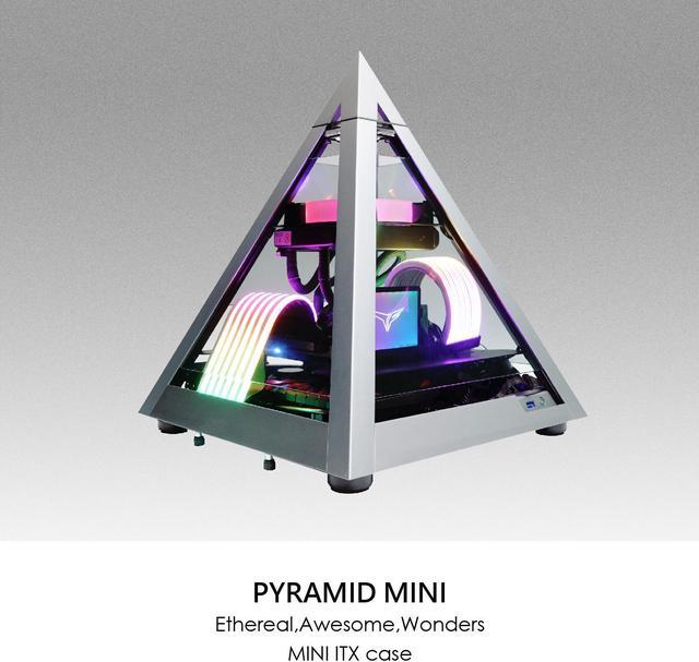 AZZA PYRAMID Mini 806 / CNC Mini-ITX Case / 4-Side Tempered Glass / Silver  / Aluminum Frame / 1 x 120mm ARGB fan included