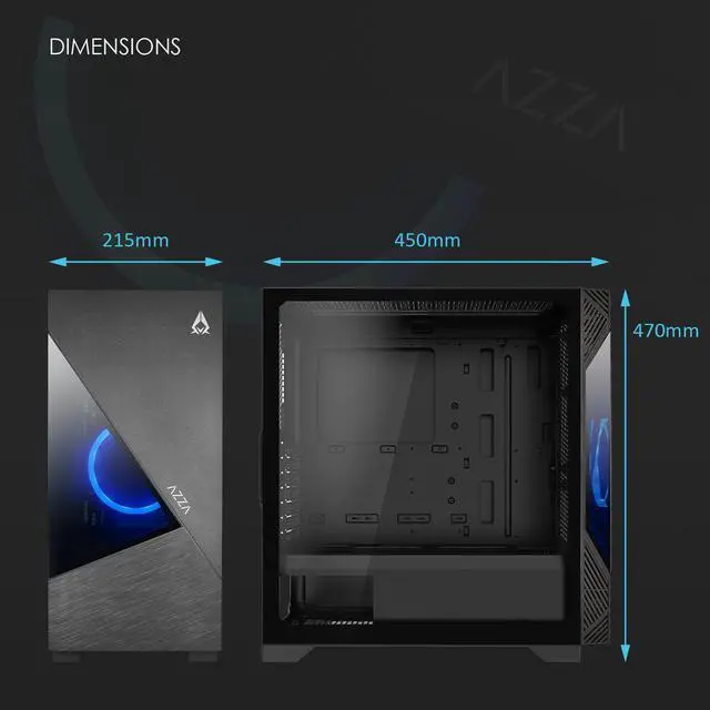 Alt view image 13 of 15 - AZZA ECLIPSE 440 / Gaming / ATX Mid-Tower  / Tempered Glass / Black / Steel   / 1 x 120mm ARGB fan included