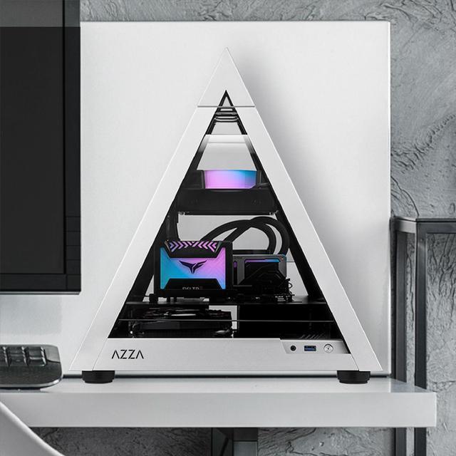 AZZA PYRAMID Mini 806 / CNC Mini-ITX Case / 4-Side Tempered Glass / Silver  / Aluminum Frame / 1 x 120mm ARGB fan included