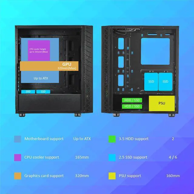 Alt view image 6 of 6 - AZZA ZENO 350 / Gaming / ATX Mid Tower / Tempered Glass / Black  / 2 x120mm ARGB fans included