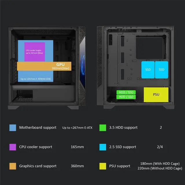 Alt view image 15 of 15 - AZZA ECLIPSE 440 / Gaming / ATX Mid-Tower  / Tempered Glass / Black / Steel   / 1 x 120mm ARGB fan included