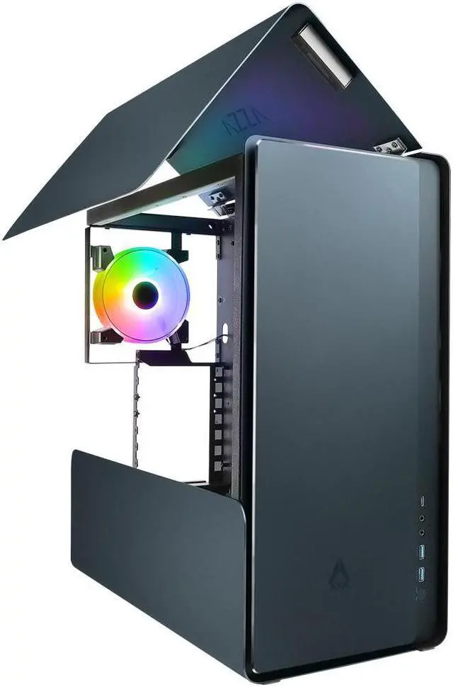 Alt view image 2 of 7 - AZZA 808B-M / Gaming / CNC ATX Case / Black / Aluminum / Steel / additional mesh airflow panel / 1 x 120 mm ARGB fan included / Type-C Port