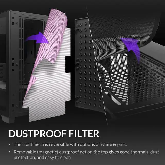 Alt view image 4 of 7 - AZZA ELISE 140 / Gaming / Micro ATX Case / Tempered Glass / Black / Pegboard design / Pink & White dust net / 1x 120 mm ARGB fan included